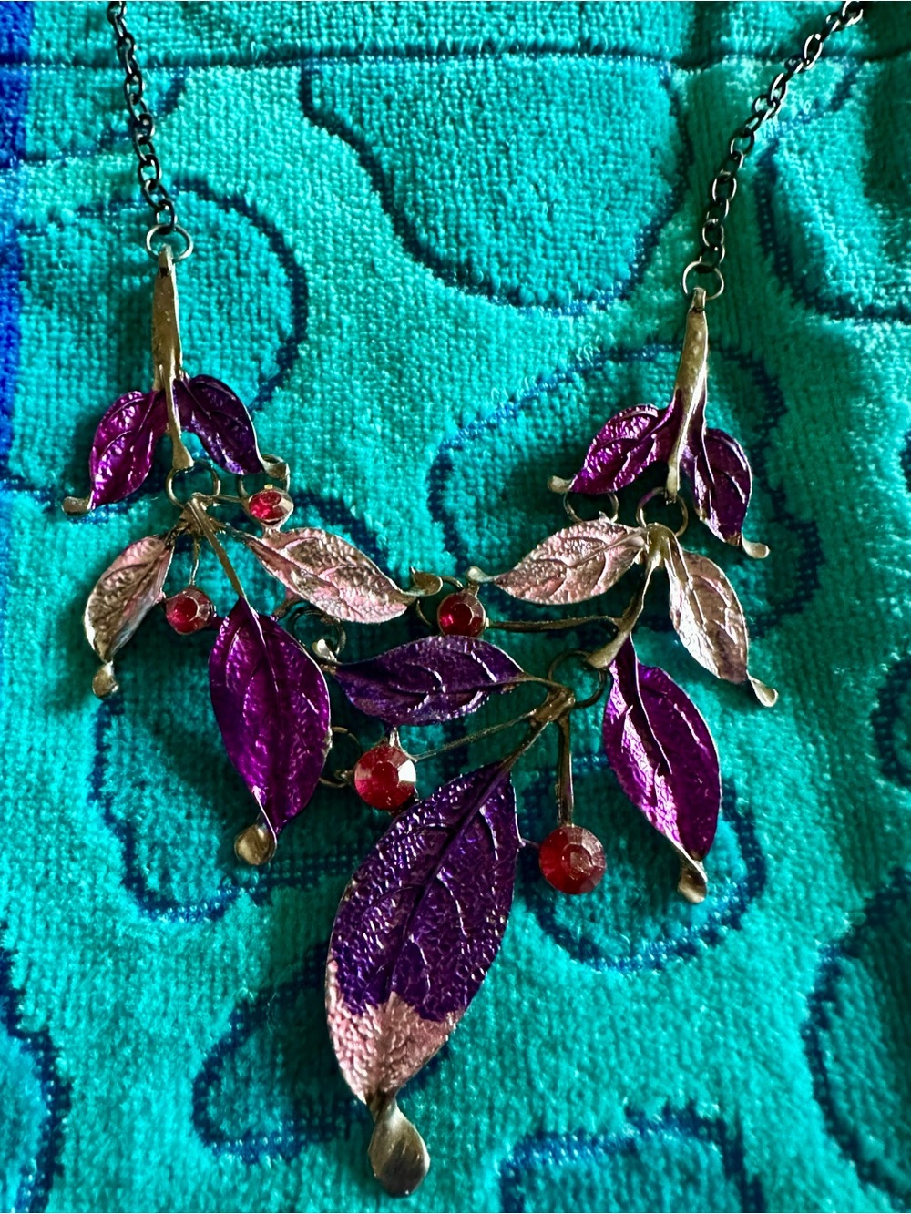 Handcrafted Purple Leaf Pendant Necklace with Pink Accents - Women Jewelry
